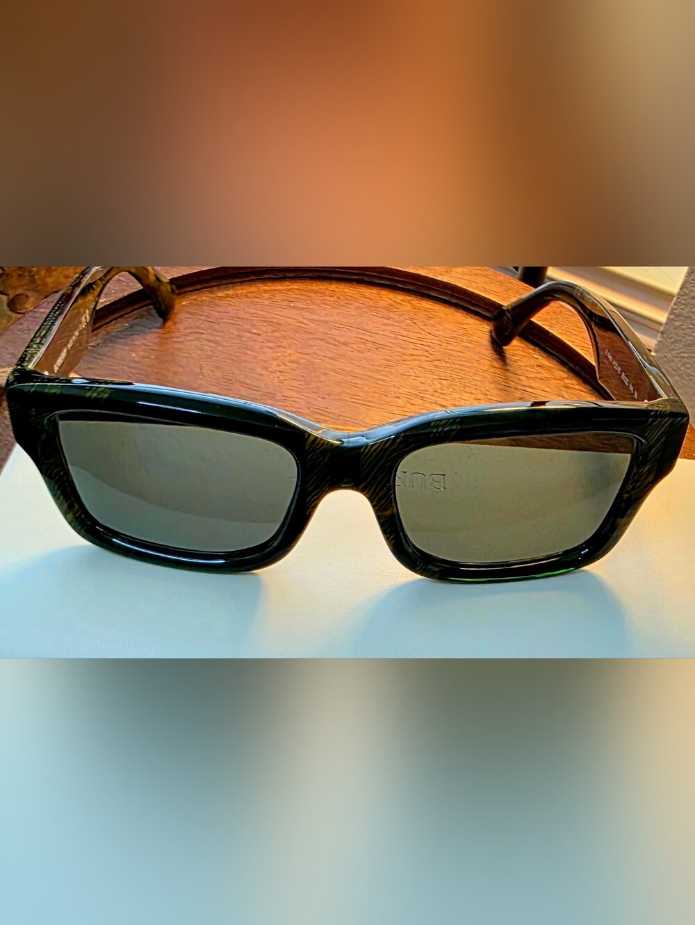 Burberry Dark Gray Sunglasses With Frames In Green /Gold